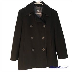 J.Crew Melton Wool Blend, Thinsulate Pea Coat Black, Large Shortened Sleeves EUC